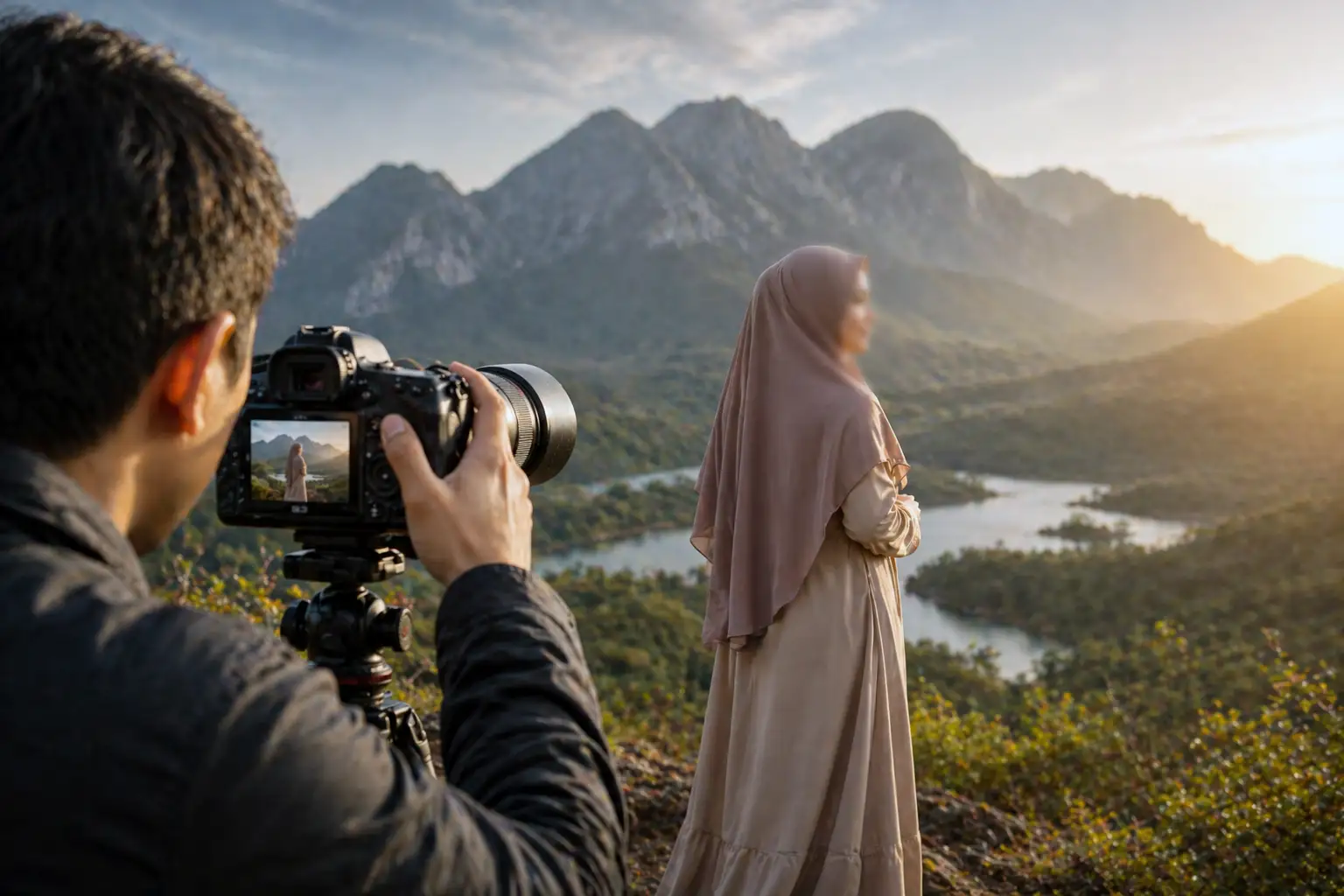 Foto Gunung yang terlihat Dekat Efek Kompresi Fotografi